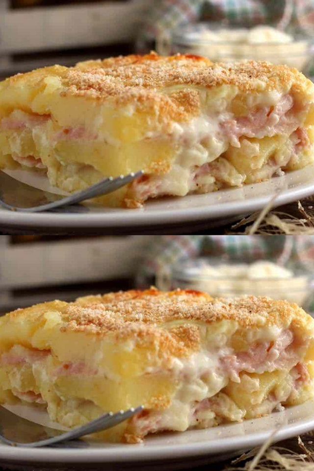 Gratin di patate con prosciutto e mozzarella