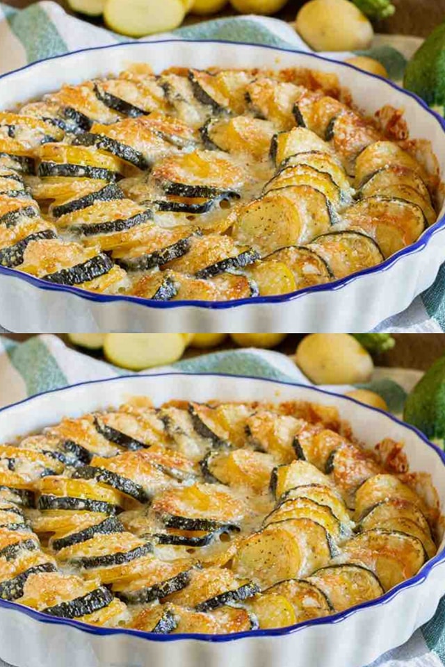 Gratin di zucchine e patate con mozzarella