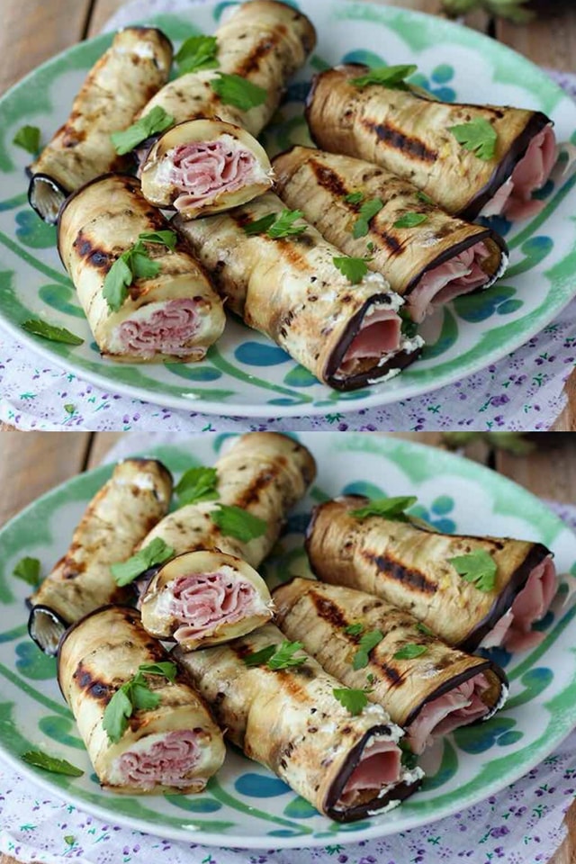 Involtini di melanzane ripieni di ricotta e prosciutto