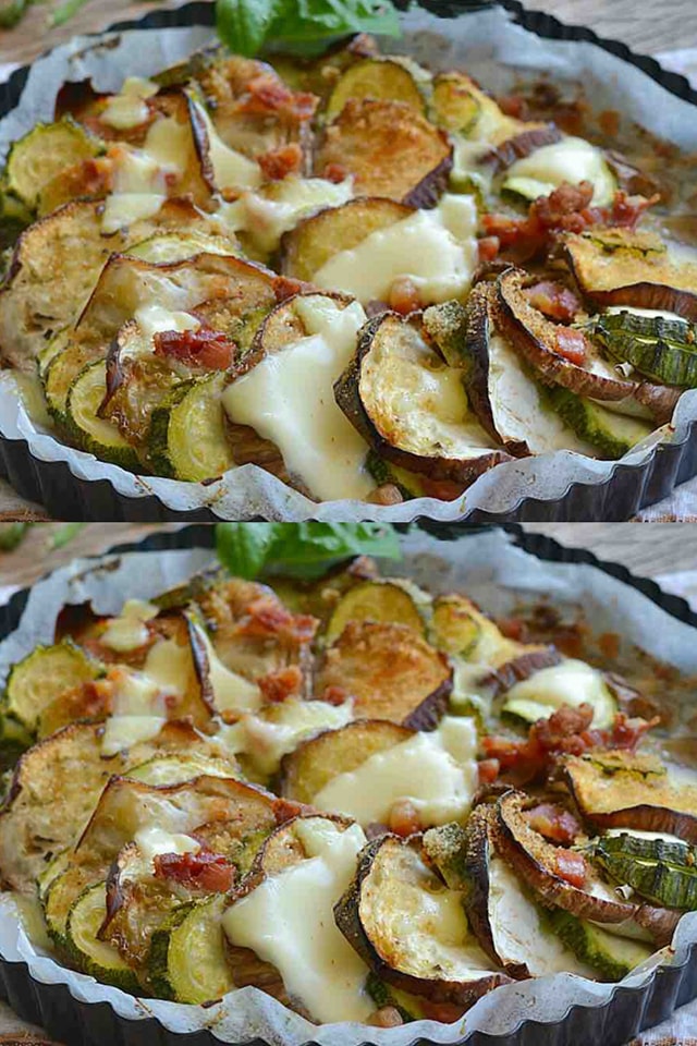 Melanzane e zucchine con pancetta e formaggio