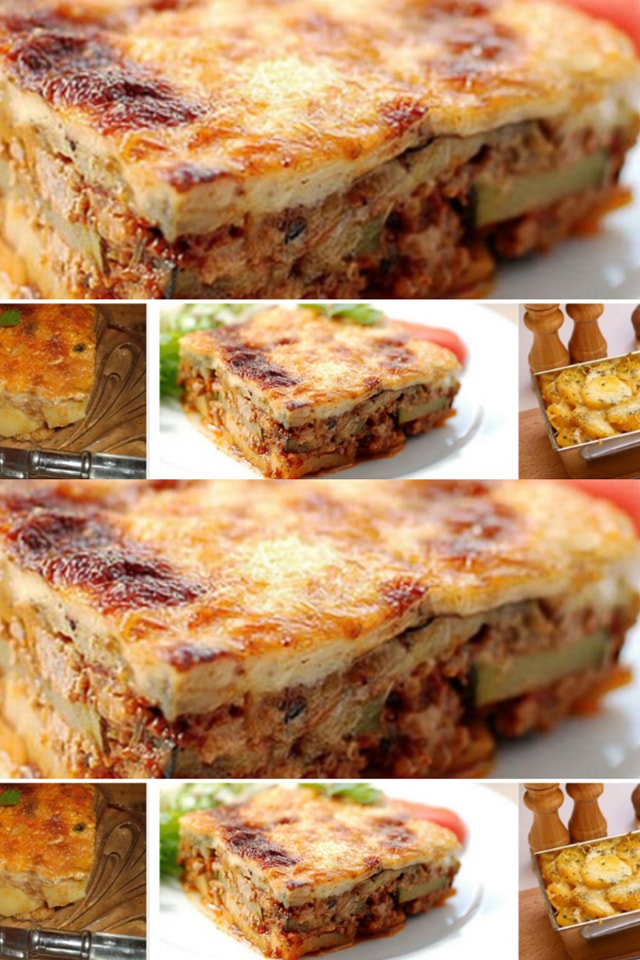 Moussaka di patate con carne macinata e salsa di pomodoro