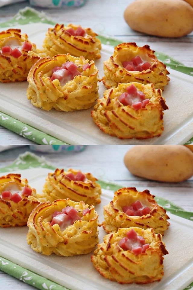 Nidi di patate con prosciutto e formaggio