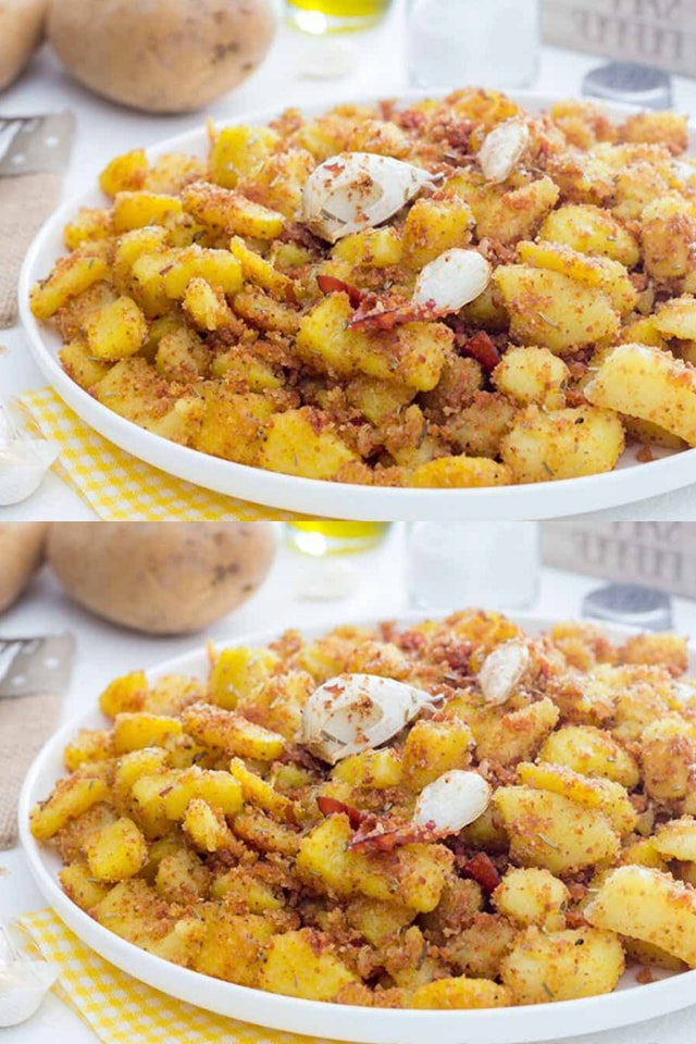 Patate con pangrattato e prosciutto