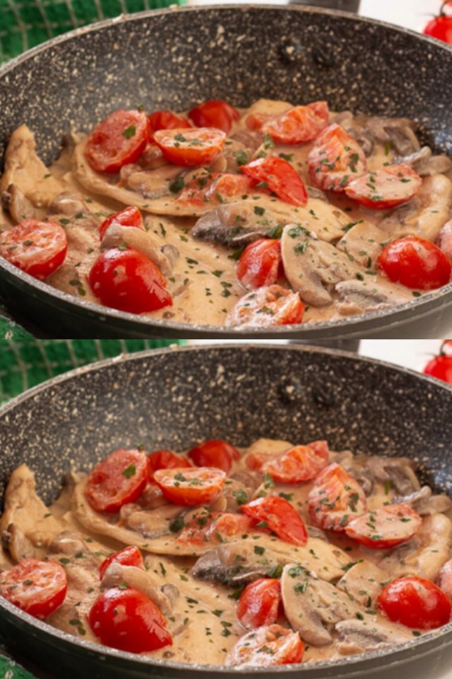 Pollo Cremoso Con Funghi E Pomodori
