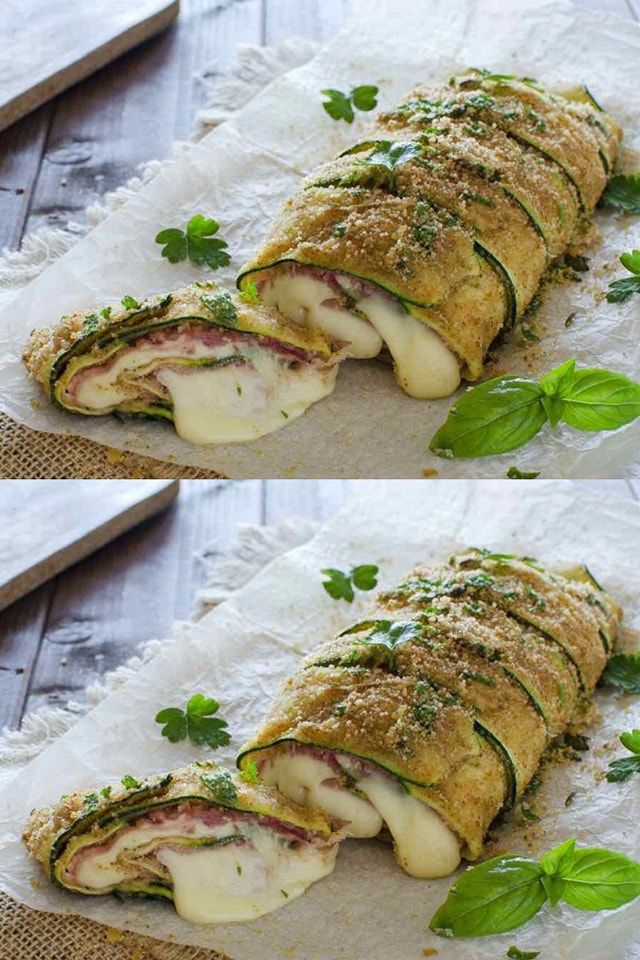 Rotolo di zucchine ripieno di prosciutto e formaggio