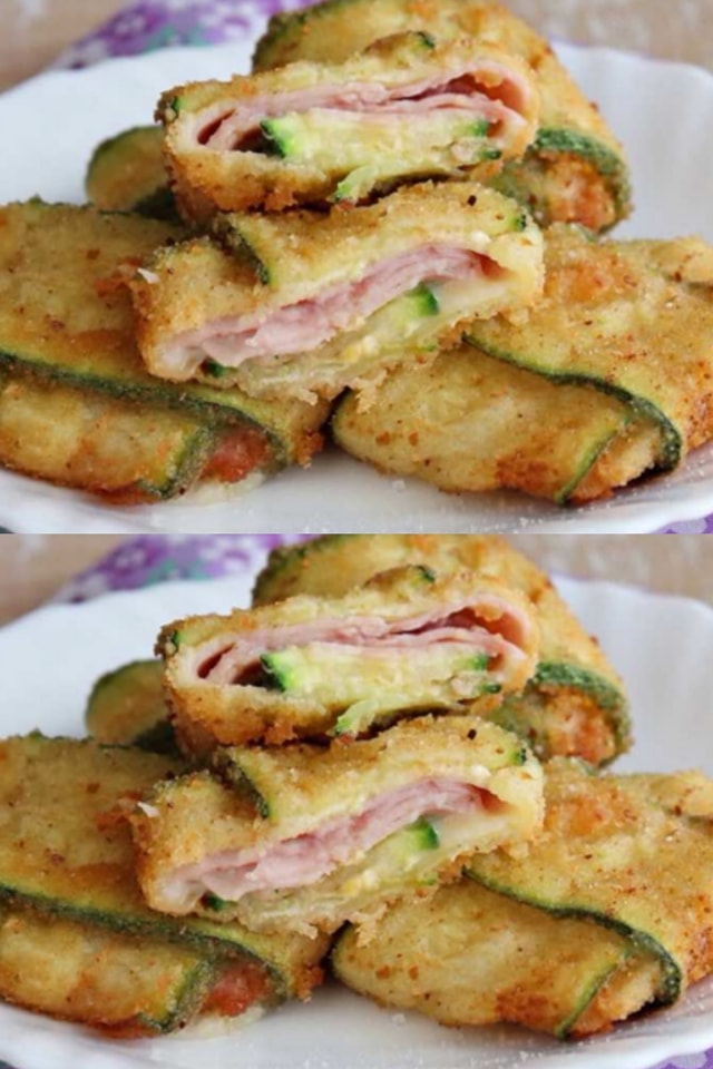 Zucchine panate ripiene di prosciutto e mozzarella